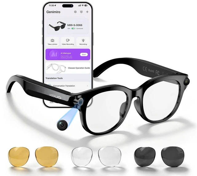 Main image of AI Smart Glasses with Camera, Hands-Free Calls, Music, Offline AI Assistant 8MP & 1080P/30 Camera Glasses, AI Recognition & Recording, Video Translation, Schedule Tracking for Travel, Commuting, Work
