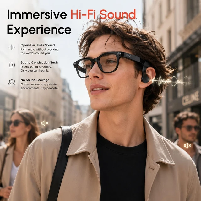 Alt view image 6 of 7 - AI Smart Glasses with Camera, Hands-Free Calls, Music, Offline AI Assistant 8MP & 1080P/30 Camera Glasses, AI Recognition & Recording, Video Translation, Schedule Tracking for Travel, Commuting, Work