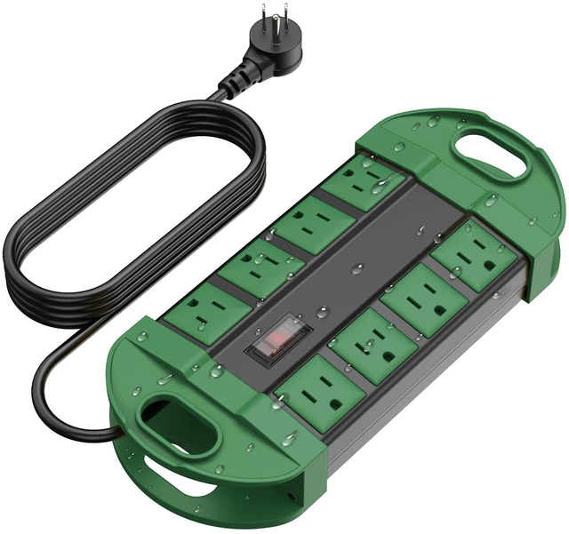 Main image of Outdoor Power Strip Weatherproof with 8 Plug, Waterproof Extension Cord with Multiple Outlets, Christmas Exterior Garden Yard Surge Protector 10FT, Green