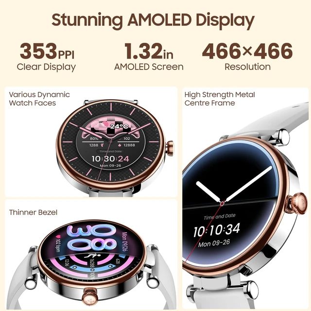 Alt view image 2 of 7 - S8 AMOLED Smart Watch for Women Men, 3ATM Waterproof Fitness Tracker Heart Rate Monitor, Sleep & Stress Tracking, 100+ Sport Modes, Bluetooth Call Long Battery for Android iOS Rose Gold