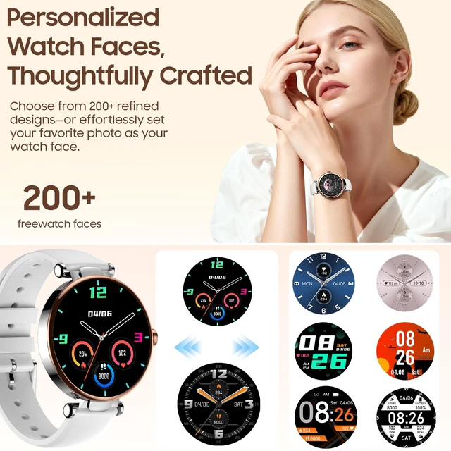 Alt view image 3 of 7 - S8 AMOLED Smart Watch for Women Men, 3ATM Waterproof Fitness Tracker Heart Rate Monitor, Sleep & Stress Tracking, 100+ Sport Modes, Bluetooth Call Long Battery for Android iOS Rose Gold