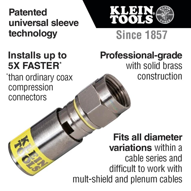 Alt view image 2 of 6 - VDV812-612 F-Connector for RG6/6Q Coaxial Cable, 50-Pack Universal Compression Connectors, Male, Professional Grade