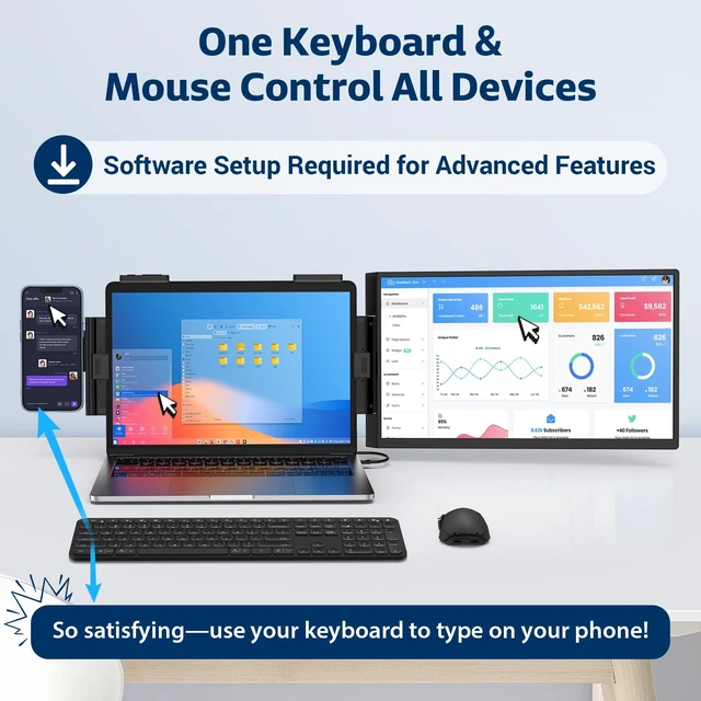 Alt view image 3 of 7 - Portable Studio Display 15.6" FHD IPS 1080P Monitor Laptop Screen Extender & Phone/Pad Mount for 1416" Laptops, Turn Phone into Webcam + Keyboard Control (ThirdParty App Required)