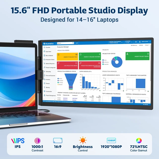 Alt view image 7 of 7 - Portable Studio Display 15.6" FHD IPS 1080P Monitor Laptop Screen Extender & Phone/Pad Mount for 1416" Laptops, Turn Phone into Webcam + Keyboard Control (ThirdParty App Required)