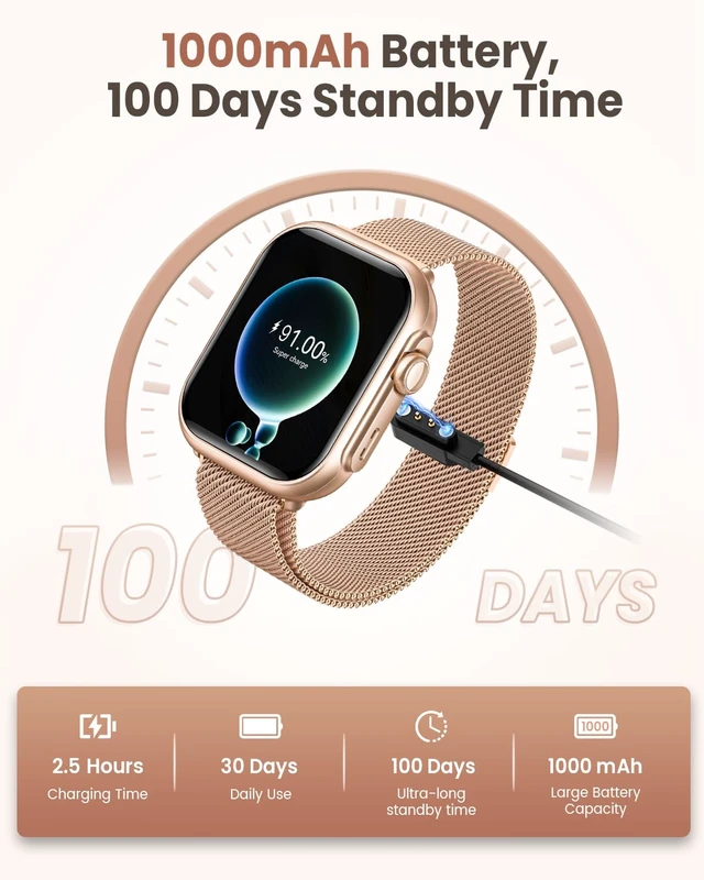 Alt view image 2 of 7 - Smart Watch for Android/iPhone, Fitness Watches for Women with Waterproof 110+ Sports Modes, Calls/Messages/App Notifications, Health Monitor/24/7 Heart Rate/SpO2/Sleep, 5ATM, Gifts for Women, Gold