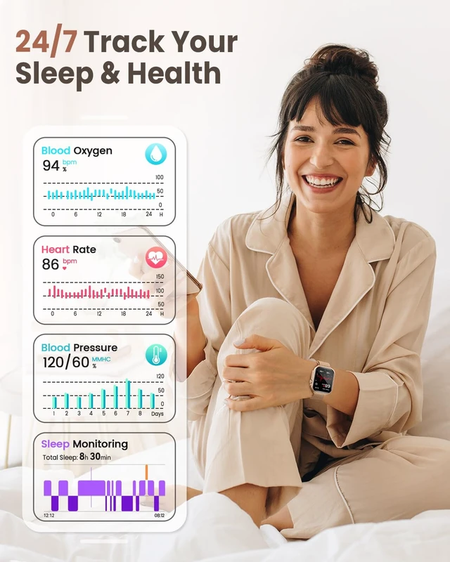 Alt view image 4 of 7 - Smart Watch for Android/iPhone, Fitness Watches for Women with Waterproof 110+ Sports Modes, Calls/Messages/App Notifications, Health Monitor/24/7 Heart Rate/SpO2/Sleep, 5ATM, Gifts for Women, Gold