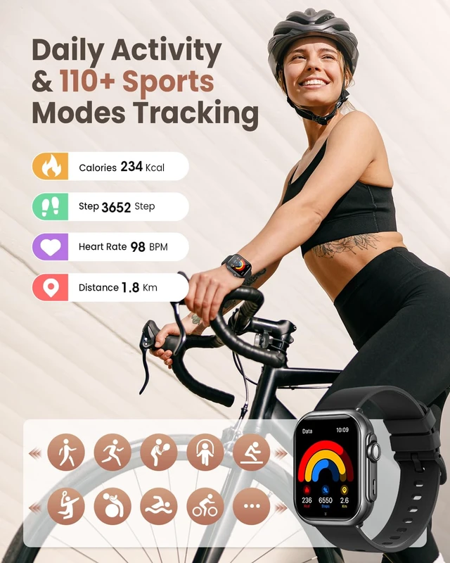 Alt view image 6 of 7 - Smart Watch for Android/iPhone, Fitness Watches for Women with Waterproof 110+ Sports Modes, Calls/Messages/App Notifications, Health Monitor/24/7 Heart Rate/SpO2/Sleep, 5ATM, Gifts for Women, Gold