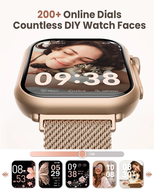 Alt view image 7 of 7 - Smart Watch for Android/iPhone, Fitness Watches for Women with Waterproof 110+ Sports Modes, Calls/Messages/App Notifications, Health Monitor/24/7 Heart Rate/SpO2/Sleep, 5ATM, Gifts for Women, Gold