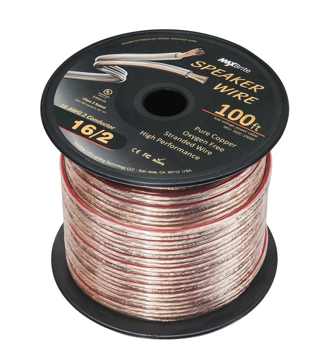 Alt view image 2 of 4 - 100 ft. Spool High Performance 16 Gauge Speaker Wire, Oxygen Free Pure Copper - UL Listed Class 2