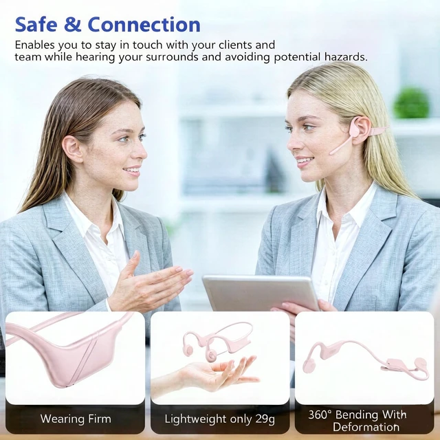 Alt view image 5 of 7 - Open Ear Headphones with Mic, 28g Wireless Trucker Bluetooth Headset Bone Conduction,ENC Noise Cancellation,One-Click Mute for Work/Meetings,Coating/Silicone Frame,Sweatproof,Magnetic Charging
