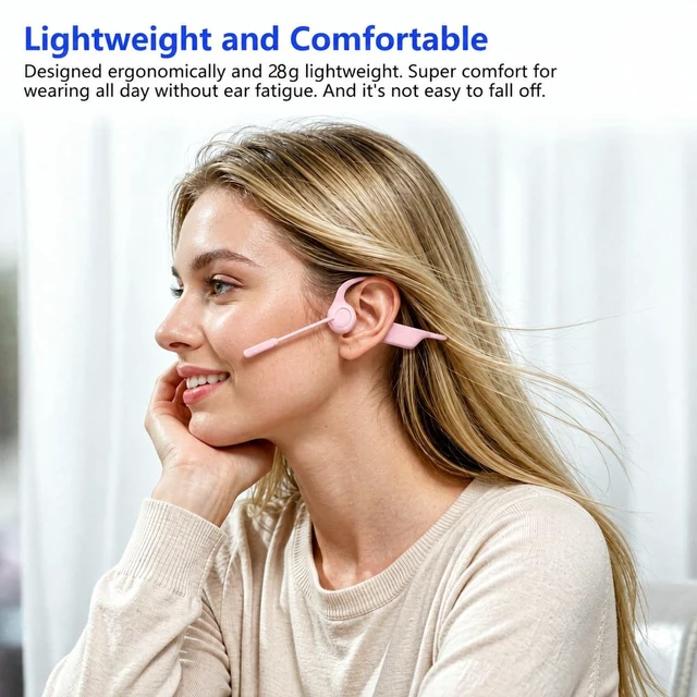 Alt view image 7 of 7 - Open Ear Headphones with Mic, 28g Wireless Trucker Bluetooth Headset Bone Conduction,ENC Noise Cancellation,One-Click Mute for Work/Meetings,Coating/Silicone Frame,Sweatproof,Magnetic Charging