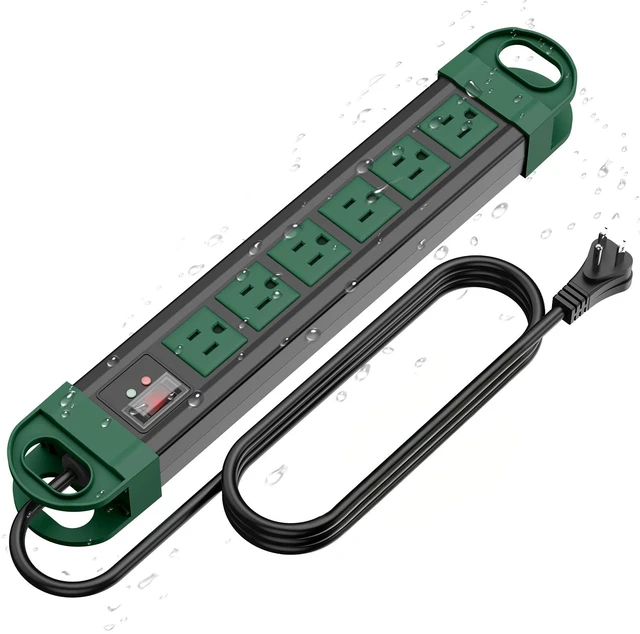 Main image of Outdoor Power Strip Weatherproof, 2700J Surge Protector, Green 4Ft IPX6 Waterproof 6 Plug Extender Port, Exterior Long Extension Cord with Multiple Outlets for Garden, Christmas Decor