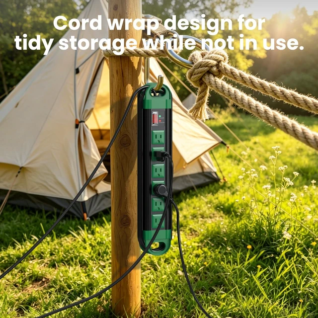 Alt view image 5 of 7 - Outdoor Power Strip Weatherproof, 2700J Surge Protector, Green 4Ft IPX6 Waterproof 6 Plug Extender Port, Exterior Long Extension Cord with Multiple Outlets for Garden, Christmas Decor