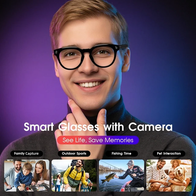 Alt view image 3 of 7 - AI Smart Glasses for Travel & Business, 139 Languages Translation, Camera Photochromic Lens, 8MP 1080P Video, 2GB Storage, AI Voice Assistant, IP65 Waterproof, Software Stabilization for Unisex
