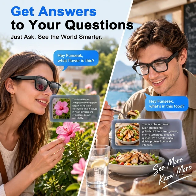 Alt view image 7 of 7 - AI Smart Glasses With Camera, Featuring Three Pairs of Lenses, 4K EIS 32MP HD Camera, Real-Time Translation with 169, Object Recognition, AI Assistant, Open-Ear Audio, Bluetooth 5.4, IP65, Black