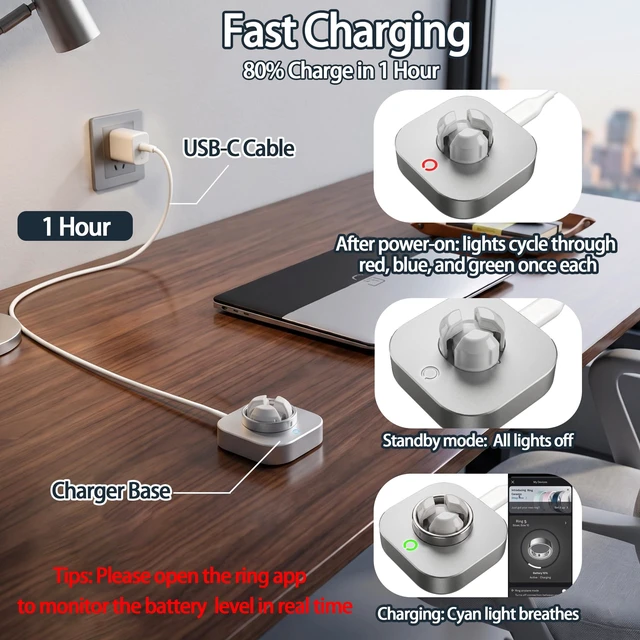 Alt view image 4 of 7 - Charger Compatible with Ou-ra Ring Gen 5: Fast Charging Dock for Size 6/7/8/9/10/11/12 with USB-C Cable (Not Compatible with Ring Gen 4 and 3)