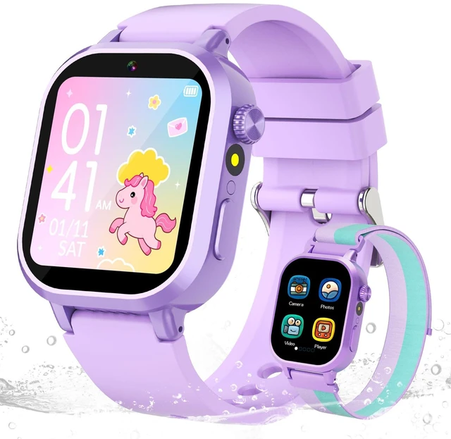 Main image of Kids Waterproof Smart Watch Girls Gift Age 3-12 with 39 Game HD Touch Screen Music Player Video Camera Pedometer Alarm Clock Toys Birthday Gifts for 6 7 8 9 Year Olds Purple