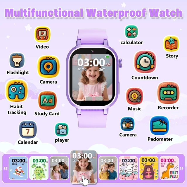 Alt view image 2 of 7 - Kids Waterproof Smart Watch Girls Gift Age 3-12 with 39 Game HD Touch Screen Music Player Video Camera Pedometer Alarm Clock Toys Birthday Gifts for 6 7 8 9 Year Olds Purple