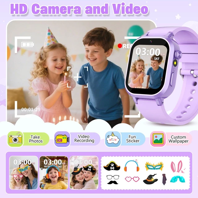 Alt view image 4 of 7 - Kids Waterproof Smart Watch Girls Gift Age 3-12 with 39 Game HD Touch Screen Music Player Video Camera Pedometer Alarm Clock Toys Birthday Gifts for 6 7 8 9 Year Olds Purple