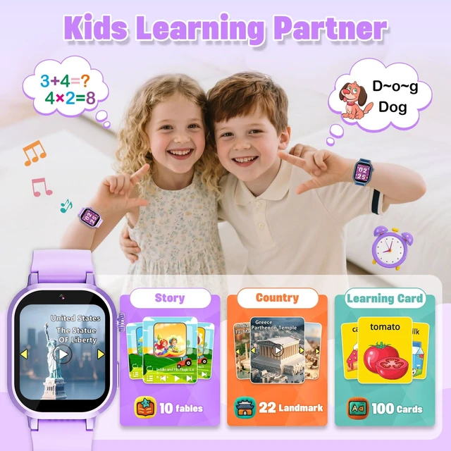 Alt view image 5 of 7 - Kids Waterproof Smart Watch Girls Gift Age 3-12 with 39 Game HD Touch Screen Music Player Video Camera Pedometer Alarm Clock Toys Birthday Gifts for 6 7 8 9 Year Olds Purple