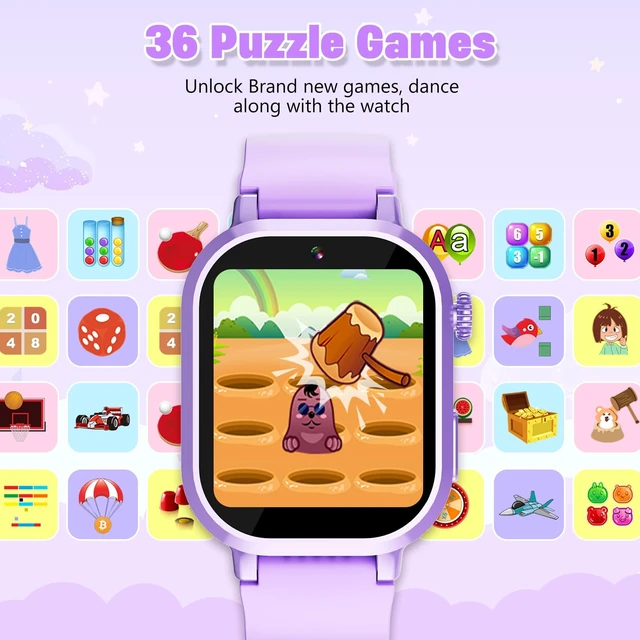 Alt view image 3 of 7 - Kids Waterproof Smart Watch Girls Gift Age 3-12 with 39 Game HD Touch Screen Music Player Video Camera Pedometer Alarm Clock Toys Birthday Gifts for 6 7 8 9 Year Olds Purple