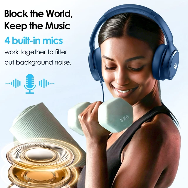 Alt view image 4 of 7 - Active Noise Cancelling Headphones USB C Headphones Wired Over Ear-Blue Big Bass,HiFi Stereo Sound,Adjustable Headband,Portable, Comfortable,Built-in Mic,Type C Headphone for Travel, Home, Office