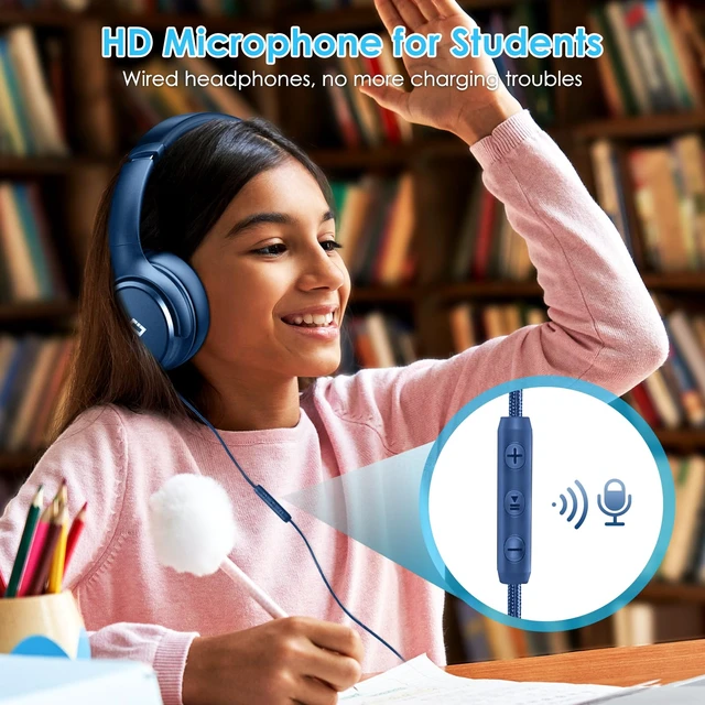 Alt view image 5 of 7 - Active Noise Cancelling Headphones USB C Headphones Wired Over Ear-Blue Big Bass,HiFi Stereo Sound,Adjustable Headband,Portable, Comfortable,Built-in Mic,Type C Headphone for Travel, Home, Office
