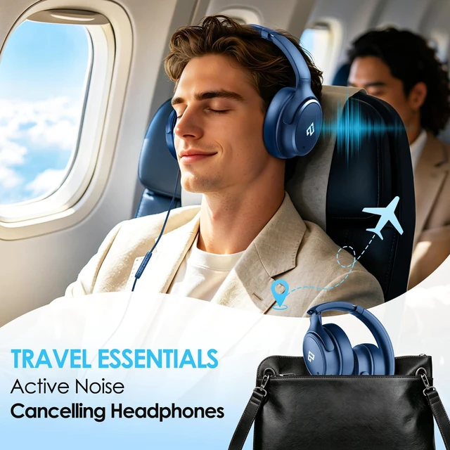 Alt view image 6 of 7 - Active Noise Cancelling Headphones USB C Headphones Wired Over Ear-Blue Big Bass,HiFi Stereo Sound,Adjustable Headband,Portable, Comfortable,Built-in Mic,Type C Headphone for Travel, Home, Office