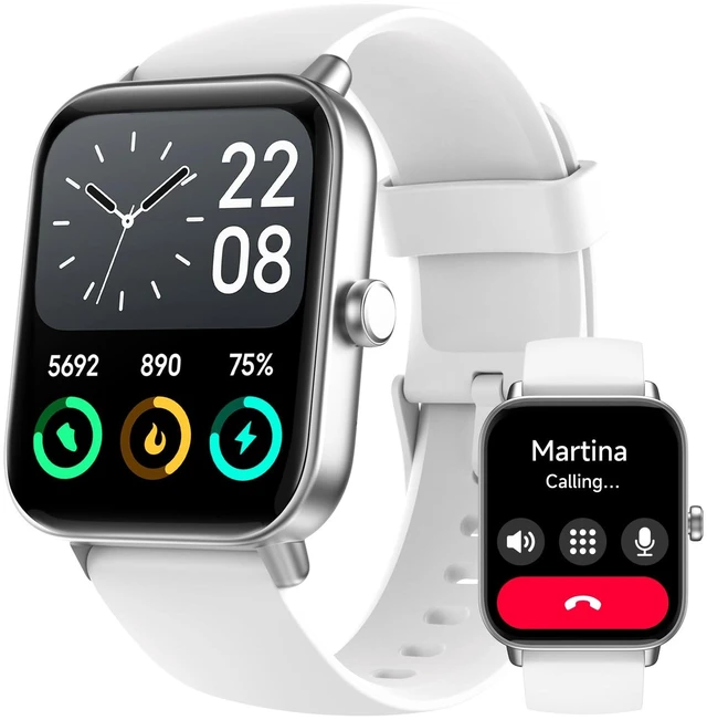 Main image of Smart Watch for Men Women,1.8" Ultra-Clear Fitness Tracker (White) Make & Answer Calls, Heart Rate & SpO2 Monitoring, Sleep & Activity Tracking, 3ATM Waterproof, iPhone & Android Compatible
