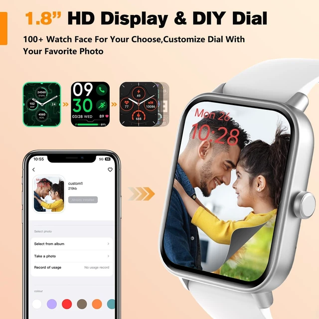 Alt view image 4 of 7 - Smart Watch for Men Women,1.8" Ultra-Clear Fitness Tracker (White) Make & Answer Calls, Heart Rate & SpO2 Monitoring, Sleep & Activity Tracking, 3ATM Waterproof, iPhone & Android Compatible