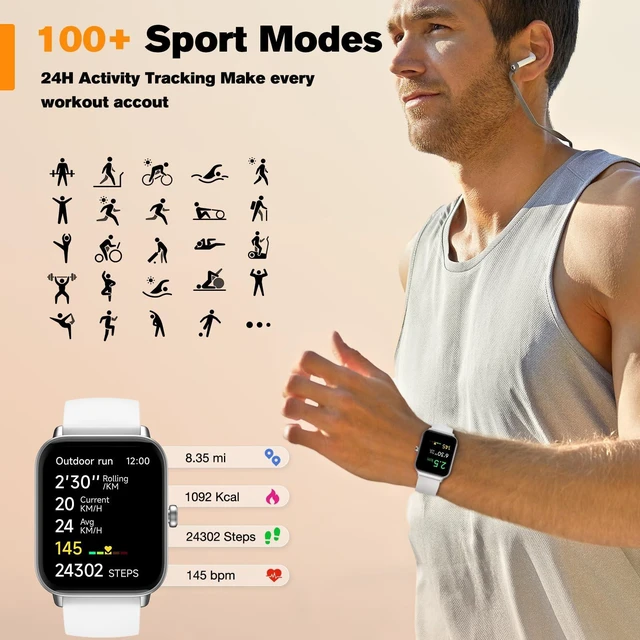 Alt view image 5 of 7 - Smart Watch for Men Women,1.8" Ultra-Clear Fitness Tracker (White) Make & Answer Calls, Heart Rate & SpO2 Monitoring, Sleep & Activity Tracking, 3ATM Waterproof, iPhone & Android Compatible