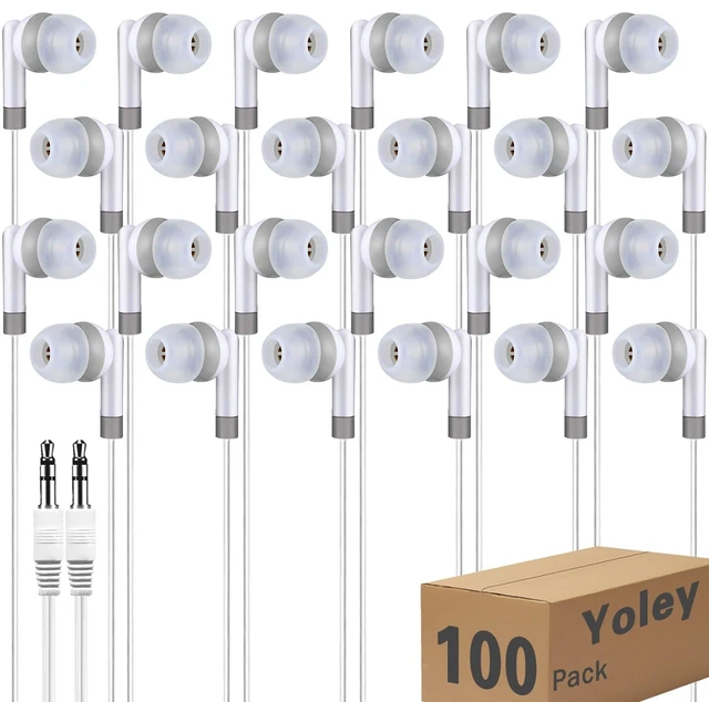 Main image of Kids Earbuds Headphones Bulk 100 Pack Class Set for School Classroom Students Children, Wholesale Durable Earphones (100 White)