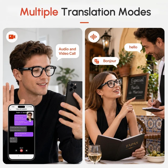 Alt view image 4 of 7 - AI Smart Glasses with Camera, Hands-Free Calls, Music, Offline AI Assistant 8MP & 1080P/30 Camera Glasses, AI Recognition & Recording, Video Translation, Schedule Tracking for Travel, Commuting, Work