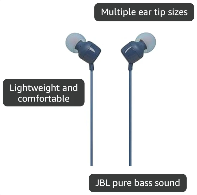 Alt view image 3 of 6 - Tune 110E - in-Ear Headphones - Blue Pure Bass sound, 1-button remote with microphone, Tangle-free flat cable