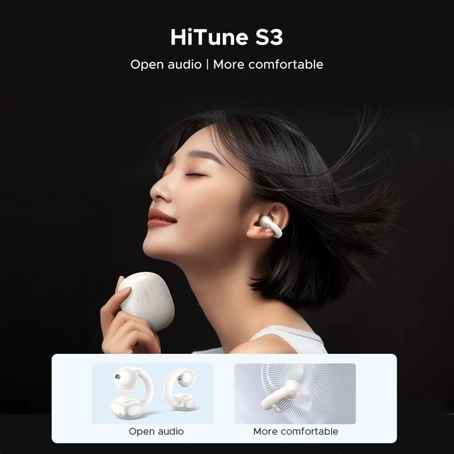 Alt view image 6 of 7 - HiTune S3 Open Ear Earbuds, Bluetooth 5.4, Clip on Earbuds, White Lightweight, Comfort, Wireless Headphones ENC Clear Calls, 30H Playtime, IPX5 Waterproof, for Driving Running Workout Cycling