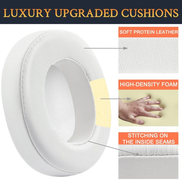 Alt view image 4 of 7 - Replacement Earpads for Skullcandy Hesh 3/ANC/Evo & Crusher Wireless/540/ANC/Evo & Venue ANC Over-Ear Headphones, Ear Pads Cushions with Protein Leather, Noise Isolation Foam - White