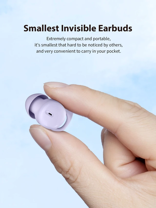 Alt view image 3 of 7 - Sleep Headphones, Invisible Sleep Earbuds for Side Sleepers (Purple) Small Noise Blocking Sleep Earphones, Bluetooth 5.3 Tiny Hidden Earbuds for Work,Sleeping