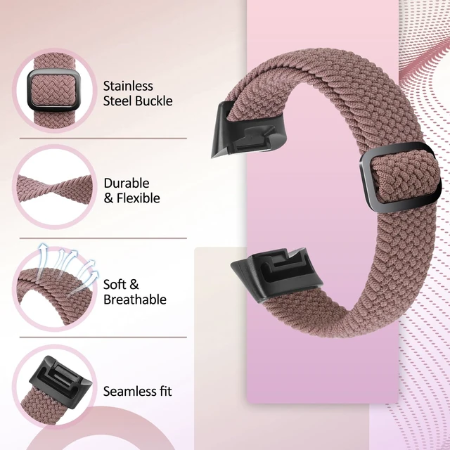 Alt view image 3 of 6 - Elastic Braided Bands Compatible with Fitbit Charge 5/Fitbit Charge 6 for Women Men, Breathable Adjustable Stretchy Nylon Loop Sport Replacement Wristbands for Fitbit Charge 6 Charge 5 Straps