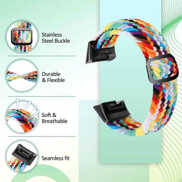 Alt view image 3 of 7 - Elastic Braided Bands Compatible with Fitbit Charge 5/Fitbit Charge 6 for Women Men, Breathable Adjustable Stretchy Nylon Loop Sport Replacement Wristbands for Fitbit Charge 6 Charge 5 Straps
