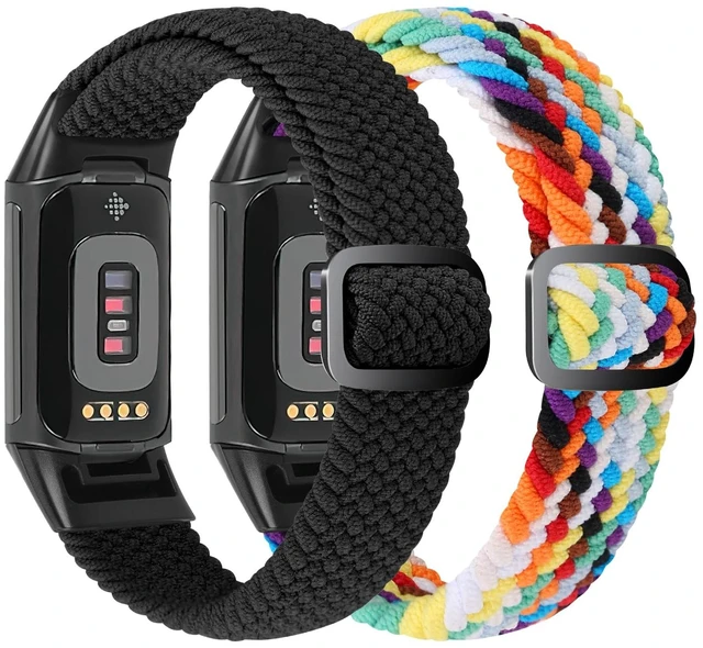 Alt view image 2 of 7 - Elastic Braided Bands Compatible with Fitbit Charge 5/Fitbit Charge 6 for Women Men, Breathable Adjustable Stretchy Nylon Loop Sport Replacement Wristbands for Fitbit Charge 6 Charge 5 Straps