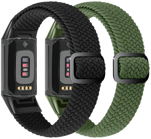 Alt view image 2 of 6 - Elastic Braided Bands Compatible with Fitbit Charge 5/Fitbit Charge 6 for Women Men, Breathable Adjustable Stretchy Nylon Loop Sport Replacement Wristbands for Fitbit Charge 6 Charge 5 Straps