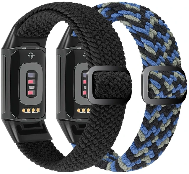 Alt view image 2 of 7 - Elastic Braided Bands Compatible with Fitbit Charge 5/Fitbit Charge 6 for Women Men, Breathable Adjustable Stretchy Nylon Loop Sport Replacement Wristbands for Fitbit Charge 6 Charge 5 Straps
