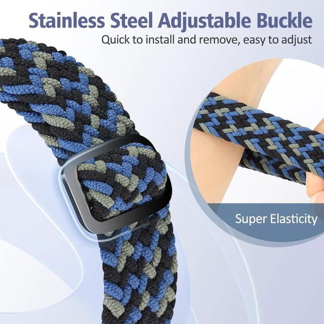 Alt view image 5 of 7 - Elastic Braided Bands Compatible with Fitbit Charge 5/Fitbit Charge 6 for Women Men, Breathable Adjustable Stretchy Nylon Loop Sport Replacement Wristbands for Fitbit Charge 6 Charge 5 Straps