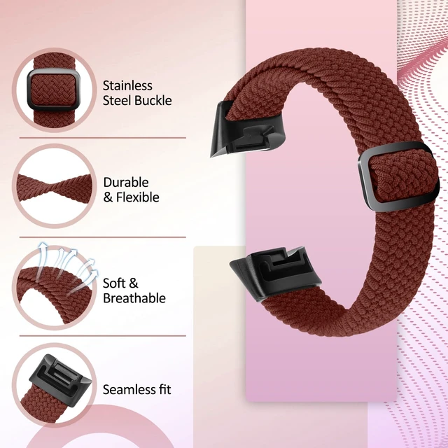 Alt view image 2 of 6 - Elastic Braided Bands Compatible with Fitbit Charge 5/Fitbit Charge 6 for Women Men, Breathable Adjustable Stretchy Nylon Loop Sport Replacement Wristbands for Fitbit Charge 6 Charge 5 Straps