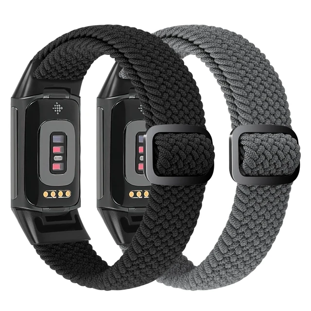 Alt view image 2 of 7 - Elastic Braided Bands Compatible with Fitbit Charge 5/Fitbit Charge 6 for Women Men, Breathable Adjustable Stretchy Nylon Loop Sport Replacement Wristbands for Fitbit Charge 6 Charge 5 Straps