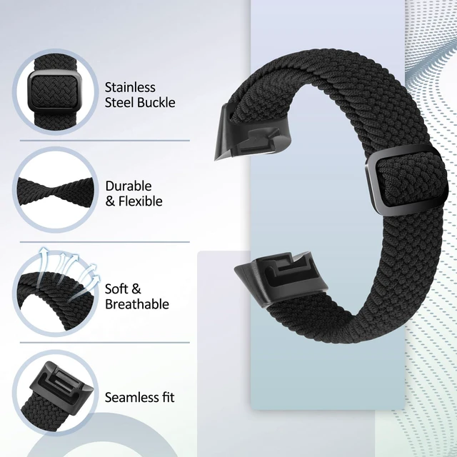 Alt view image 3 of 6 - Elastic Braided Bands Compatible with Fitbit Charge 5/Fitbit Charge 6 for Women Men, Breathable Adjustable Stretchy Nylon Loop Sport Replacement Wristbands for Fitbit Charge 6 Charge 5 Straps