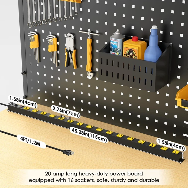 Alt view image 2 of 7 - Extra Long Heavy Duty Power Strip, 12 Gauge High Amp, 4FT, Black Extension Cord with Wide Spaced Multiple Outlets, Wall Mount for Office, Garage, Workshop. Under Counter Surge Protector