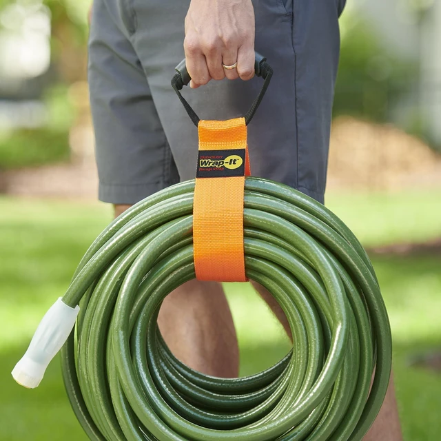 Alt view image 2 of 7 - Easy-Carry Straps - 28" (2-Pack) Blaze Orange Heavy-Duty Hook and Loop Cord Carrying Strap, Hanger, and Organizer with Handle for Pool Hoses, Garden Hoses, Cords, Cables