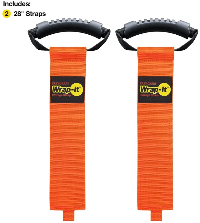 Alt view image 3 of 7 - Easy-Carry Straps - 28" (2-Pack) Blaze Orange Heavy-Duty Hook and Loop Cord Carrying Strap, Hanger, and Organizer with Handle for Pool Hoses, Garden Hoses, Cords, Cables