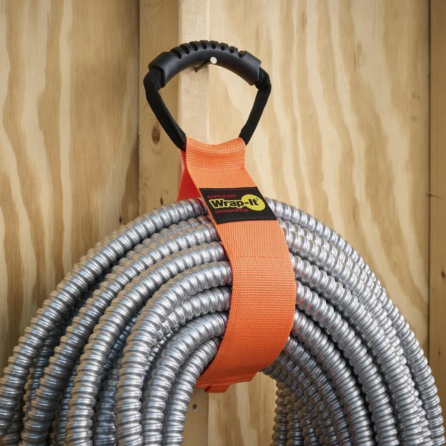 Alt view image 4 of 7 - Easy-Carry Straps - 28" (2-Pack) Blaze Orange Heavy-Duty Hook and Loop Cord Carrying Strap, Hanger, and Organizer with Handle for Pool Hoses, Garden Hoses, Cords, Cables